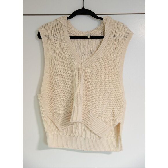 Anthropologie Pilcro Knit Sleeveless Hooded V Neck Sweater Cream Size Medium - Picture 3 of 6